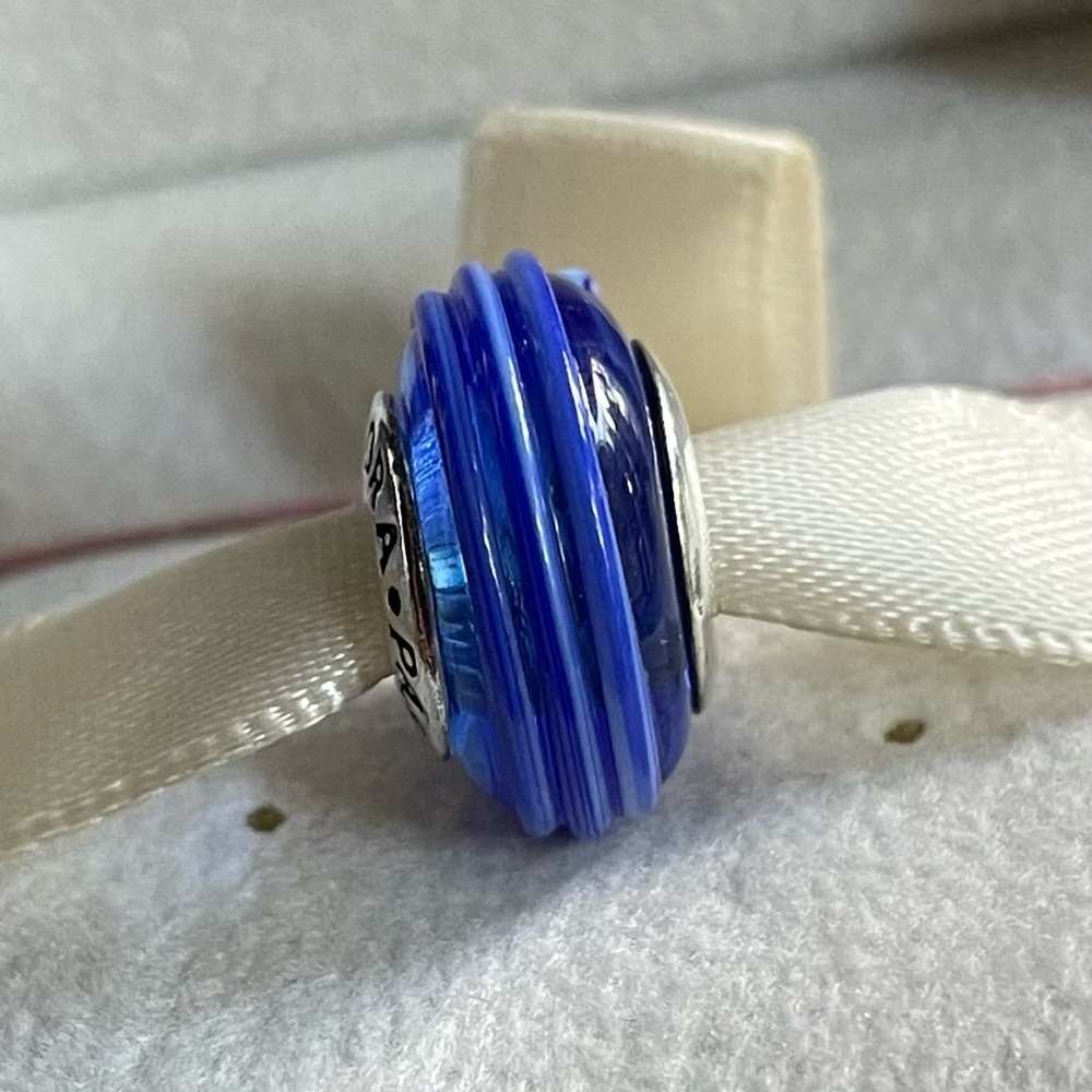 PANDORA BLUE RIBBON MURANO GLASS CHARM STERLING SILVER 925 ALE 790612 View 4